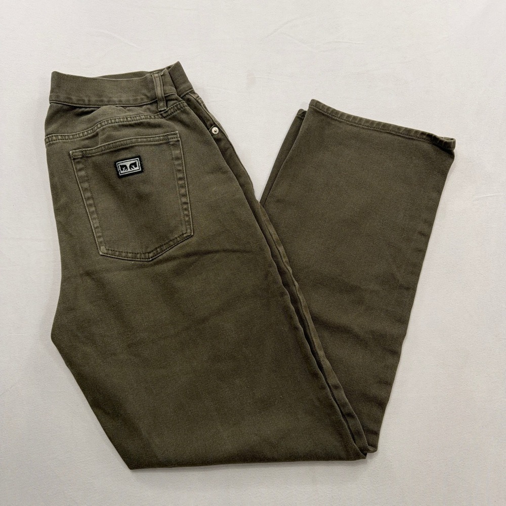 Obey Jeans Straight Leg Button Fly Faded Olive Green Mens Size 31